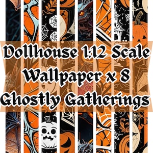 Dollhouse 1:12 Scale Wallpaper x 8 A4 Printable Digital Download Sheets - Halloween Ghostly Gatherings