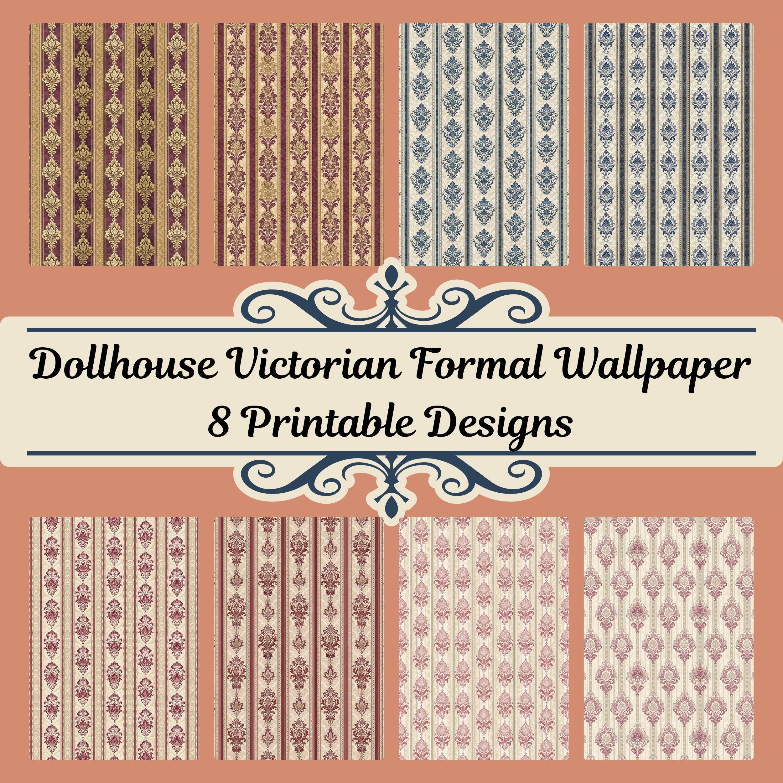 Formal Victorian Dollhouse Wallpaper PDF, Wide Stripes With Damask — free download