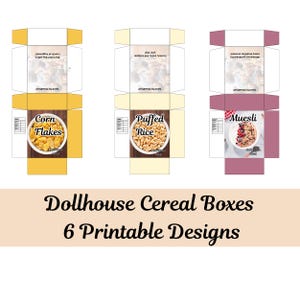 Dollhouse Cereal Boxes Printable, Miniature Food Packaging, Corn Flakes, Puffed Rice, Muesli, Dollhouse Accessories