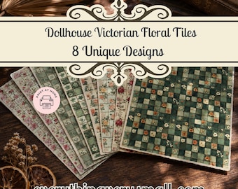 1:12 Scale Victorian Floral Tiles, Miniature Mosaic Floor Sheets (PDF Download)