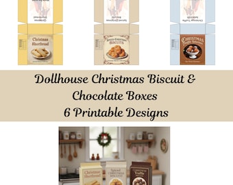 Dollhouse Christmas Biscuits and Chocolates Boxes 6 Printable Designs, Miniature Treat Boxes, 1:12 Scale