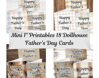 Mini tarjetas imprimibles para el Día del Padre de 2,5 cm, tarjetas para el Día del Padre con temática de casa de muñecas, tarjetas en miniatura imprimibles, diseño rústico, descarga digital