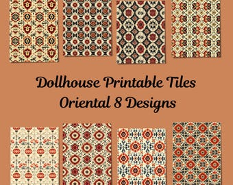 Juego de azulejos orientales para casa de muñecas, decoración en miniatura para el Año Nuevo Chino (imprimible)