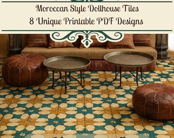 Dollhouse Moroccan Tiles, 1:12 Scale Miniature Floor & Wall (Digital Download)