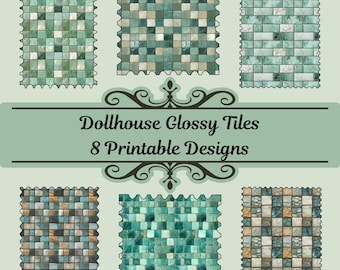 Dollhouse Miniature Printable Glossy Tiles, 1:12 Scale Digital Flooring, Mini Wall Tiles, Bathroom Kitchen Decor, Instant Download