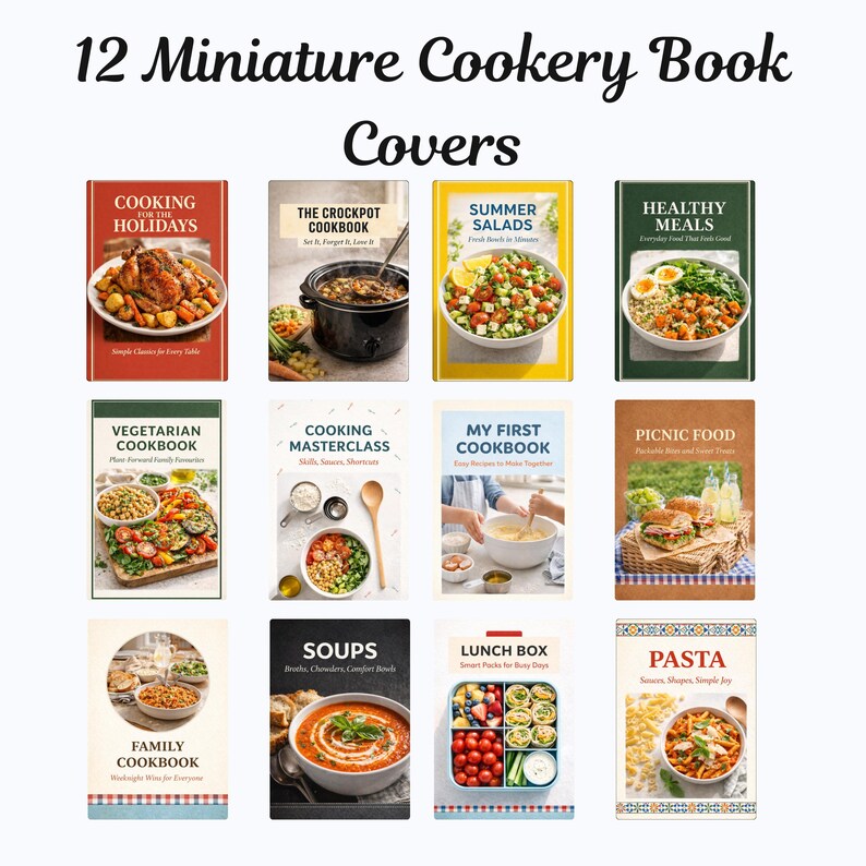 12 Miniature Cookery Book Covers for Dollhouse Libraries, Digital ...