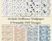 1:12 Scale Dollhouse Wallpaper - Monochrome Orchid Printable PDF, 8 A4 Sheets, Seamless Minimalist Pattern for Miniature Decor