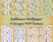 8 Miniature Dollhouse Art Nouveau Wallpapers, 1:12 Scale Printable, Vintage Floral Wall Coverings, Elegant Digital Download