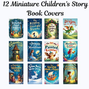 Miniature Childrens Book Covers PDF: Dollhouse Library Printable, 12 Tiny Storybooks