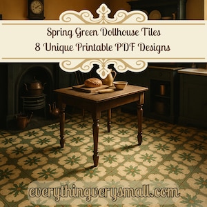 Carrelage mural et sol printanier pour maison de poupée, miniature à l'échelle 1:12, floral vert (téléchargement numérique)