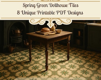 Dollhouse Spring Floor and Wall Tiles, 1:12 Scale Miniature, Green Floral (Digital Download)