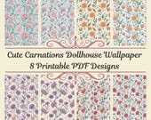 Dollhouse 1:12 Scale Carnations Wallpaper Printable PDF Digital Download x8 A4 Sheets Seamless Minimalist Pattern