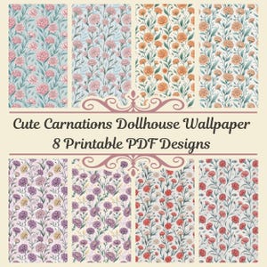 Dollhouse 1:12 Scale Carnations Wallpaper Printable PDF Digital Download x8 A4 Sheets Seamless Minimalist Pattern
