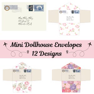 Mini Dollhouse Envelopes, 12 Floral Designs, 1:12 Scale, Printable PDF, Dollhouse Accessories, Digital Download, Craft Template