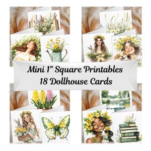 Cartões de felicitações de primavera para casa de bonecas em miniatura, designs para impressão em escala 1:12, temas florais, de coelho e de borboleta para decoração em miniatura faça você mesmo