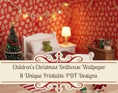 Printable Christmas Dollhouse Wallpaper: Kids Holiday Miniature Decor, 8 Festive PDF Designs