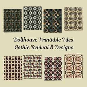 Azulejos de estilo neogótico, arte barroco medieval, motivos florales, decoración de casas de muñecas, azulejos de pared antiguos, miniaturas a escala 1:12, descarga digital
