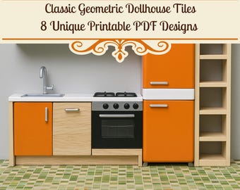 Printable Dollhouse Tile Sheets: Classic Geometric Patterns, 8 Designs, PDF Download
