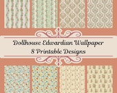 Edwardian Dollhouse Wallpaper Printable Set, Vintage Floral Digital Paper, Miniature Wall Art, Antique Style Patterns