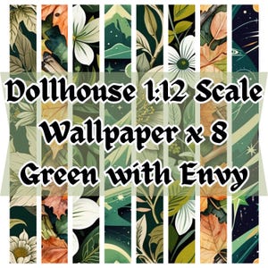 Dollhouse 1 12 Scale Wallpaper x 8 A4 Printable Digital Download Sheets - Green with Envy
