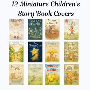 Miniature Story Book Covers: Vintage Kids Art, Dollhouse Library (Printable PDF)