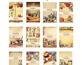 12 Miniature Cookery Book Covers, 1/12 Scale Dollhouse (PDF)