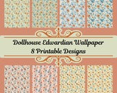 Dollhouse Edwardian Wallpaper Printable PDF, 8 Vintage Floral Patterns, Miniature Wallpaper, DIY Dollhouse Decor, Digital Download