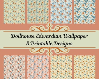 Dollhouse Edwardian Floral Wallpaper, 8 Vintage Patterns (Digital Download)