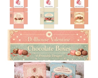 6 Dollhouse Valentine Boxes Printable Designs - Happy Valentine's Day Miniature Treats for Dollhouse Decor
