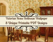 Victorian Rose 1:12 Scale Dollhouse Wallpaper, Pink Floral Miniature Wall Printable, Digital Download, PDF