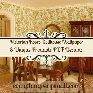 Victorian Rose 1:12 Scale Dollhouse Wallpaper, Pink Floral Miniature Wall Printable, Digital Download, PDF