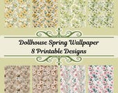 Dollhouse Spring Florals Printable Wallpaper, 1:12 Scale Miniature Garden Room Decor, Digital Download, Cottagecore Dollhouse Walls