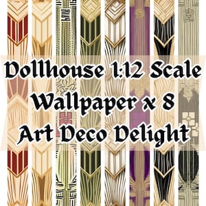 Carta da parati per casa delle bambole in scala 1:12 x 8 fogli A4 stampabili e scaricabili digitalmente - Art Deco Delight