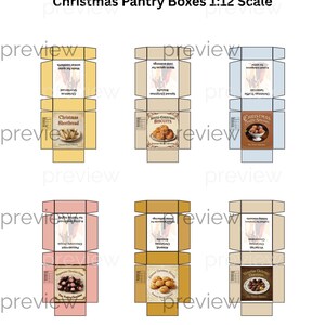 Dollhouse Christmas Biscuits and Chocolates Boxes 6 Printable Designs, Miniature Treat Boxes, 1:12 Scale