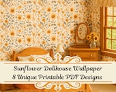 Sunflower Dollhouse Wallpaper PDF, Printable Miniature Patterns, Sunflower Theme, Dollhouse Decor, DIY Craft Paper