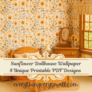 Sunflower Dollhouse Wallpaper, druckbares Miniaturmuster (PDF)