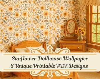 Sunflower Dollhouse Wallpaper, Printable Miniature Patterns (PDF)