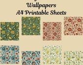 Miniature Arts & Crafts Dollhouse Wallpaper, 8 Vintage Patterns, William Morris Inspired, 1:12 Scale, A4 PDF Printable for DIY Decor