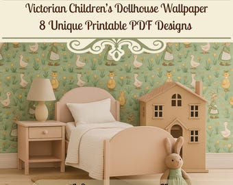 Victorian Dollhouse Wallpaper Printable, Children's Room Miniature Decor, 8 Pastel Designs, Digital Dollhouse Wall Sheets
