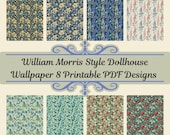 William Morris Style Dollhouse Wallpaper Printables, 8 PDF Designs, Victorian Floral Patterns, 1:12 Scale Craft Sheets, A4 Digital Download