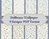 Miniature Dollhouse Wallpaper Blue Easter Floral Digital Download - 1:12 Scale Printable Spring Pastel Pattern