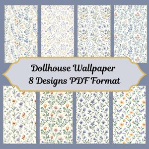 Papier peint miniature pour maison de poupée Pâques bleu floral en téléchargement numérique - motif pastel printanier imprimable à l'échelle 1:12