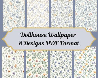 Miniature Dollhouse Wallpaper - Blue Floral Spring Pattern (Digital Download)