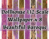 Dollhouse 1:12 Scale Wallpaper x 8 A4 Printable Digital Download Sheets - Beautiful Baroque