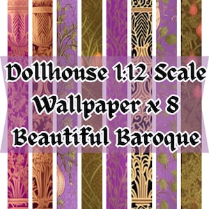 Dollhouse 1:12 Scale Wallpaper x 8 A4 Printable Digital Download Sheets - Beautiful Baroque