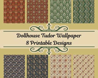 Miniature Tudor Dollhouse Wallpaper, Historic 16th Century Tapestry Design, 1:12 Scale Digital Download