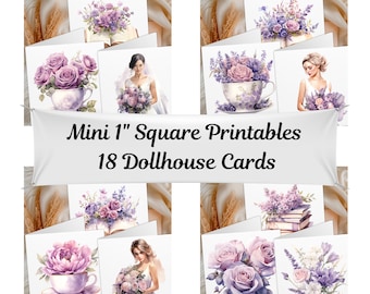 Lilac Spring Miniature Dollhouse Cards, Printable 1:12 Scale Greeting Cards, Floral Mini Cards for Dollhouse, Junk Journal, Scrapbooking