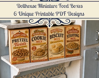 Retro Pantry Box Printables 6 Designs, Dollhouse Miniature Food Packaging, 1:12 Scale Vintage Digital Download