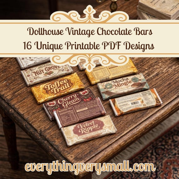 16 Vintage Chocolate Bars, 1:12 Scale Printable Wrappers (Digital Download)