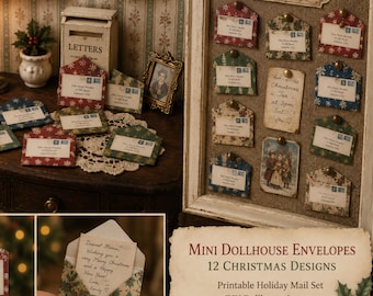 Mini Dollhouse Envelopes: 12 Christmas Designs, Printable Holiday Mail Set, DIY Dollhouse Letters